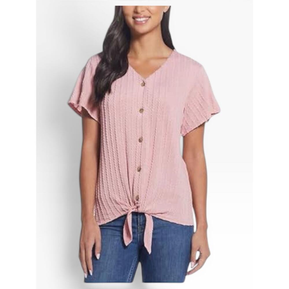 Weatherproof Vintage Tie Front Top Pink Women XS NWT